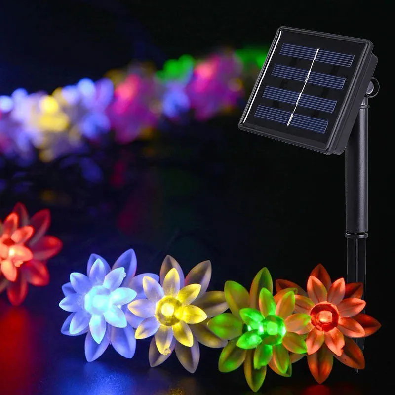 Bulk Lotus Flower String Light Water Lily Solar Energy LED Lights Outdoor Holiday Decoration Wholesale