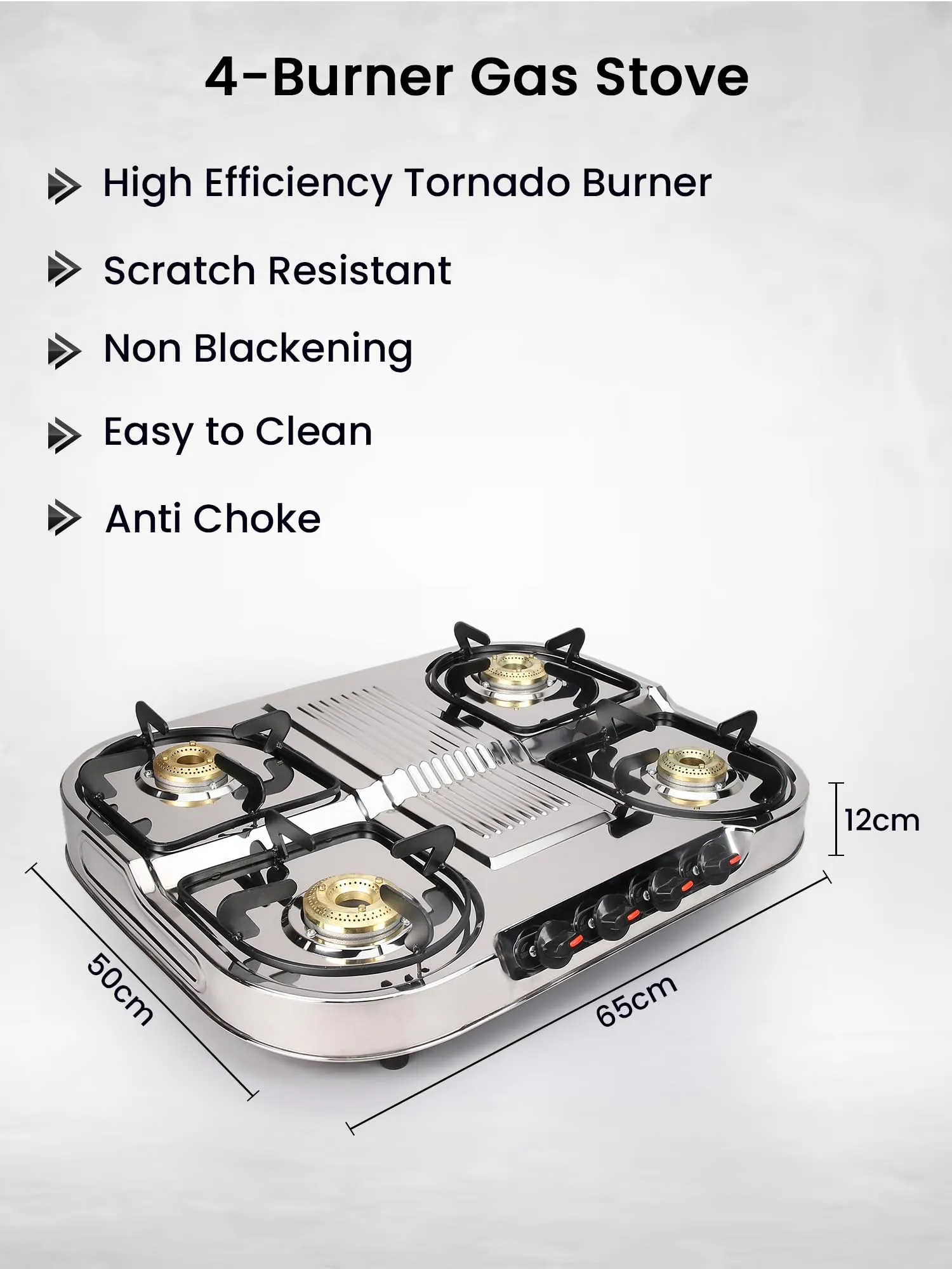 Candes Glass 4 Burner Gas Stove Stainless Steel | Manual Ignition With 6 mm Toughened Glass Top | LPG Gas Stove | ISI Certified | 1 Yr Warranty | Gas Stove 4 Burners Steel Body