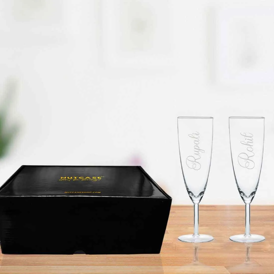 Champagne Glass Set for Couple with Gift Box