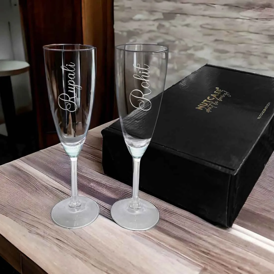 Champagne Glass Set for Couple with Gift Box