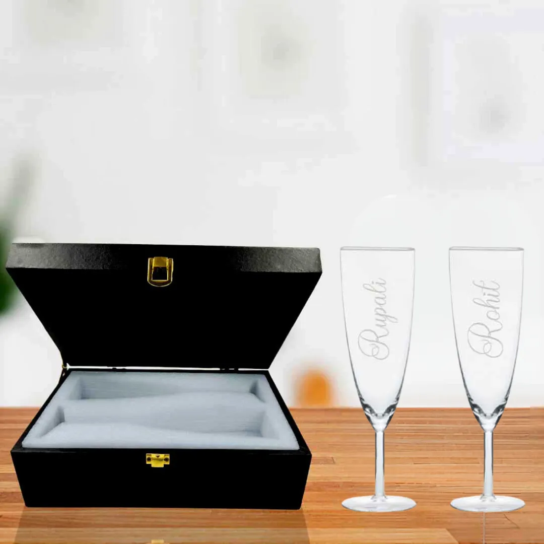 Champagne Glass Set for Couple with Gift Box