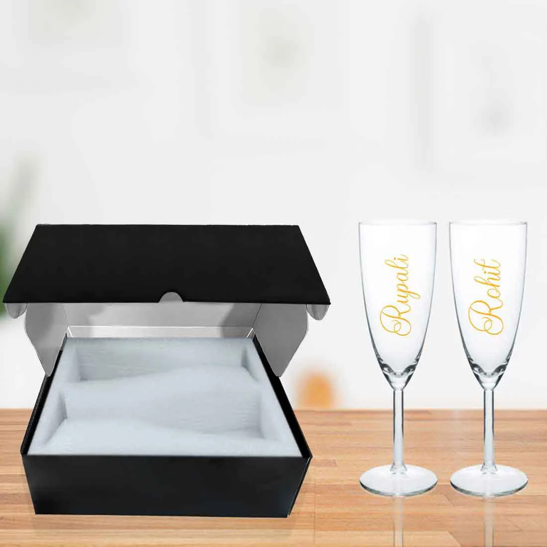 Champagne Glass Set for Couple with Gift Box