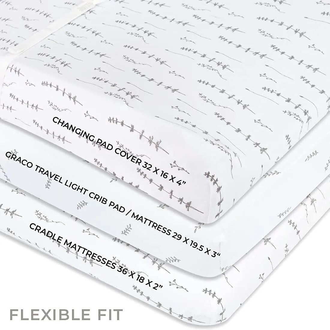 Changing Pad Cover | Cradle Sheet Set - Forest Grey Leaf & Floral