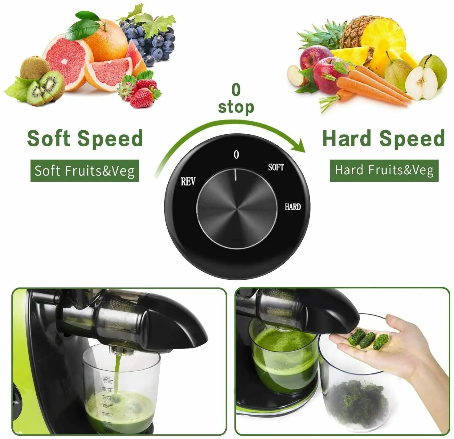 CIRAGO 7 Spiral Slow Masticating Juicer Machines, Extractor Two Speed Adjustment