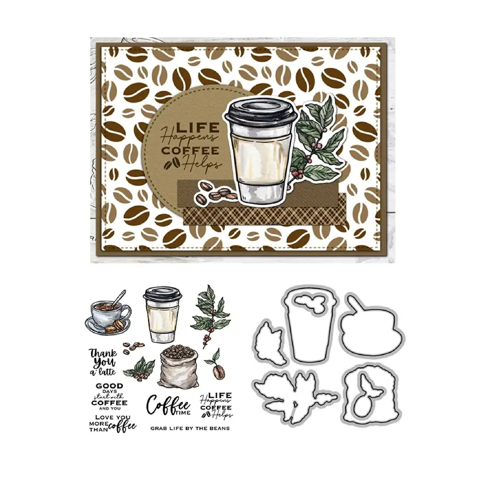 Coffee Beans And Coffee Cup Stamps And Cutting Dies DIY Scrapbooking Silicone Stamps