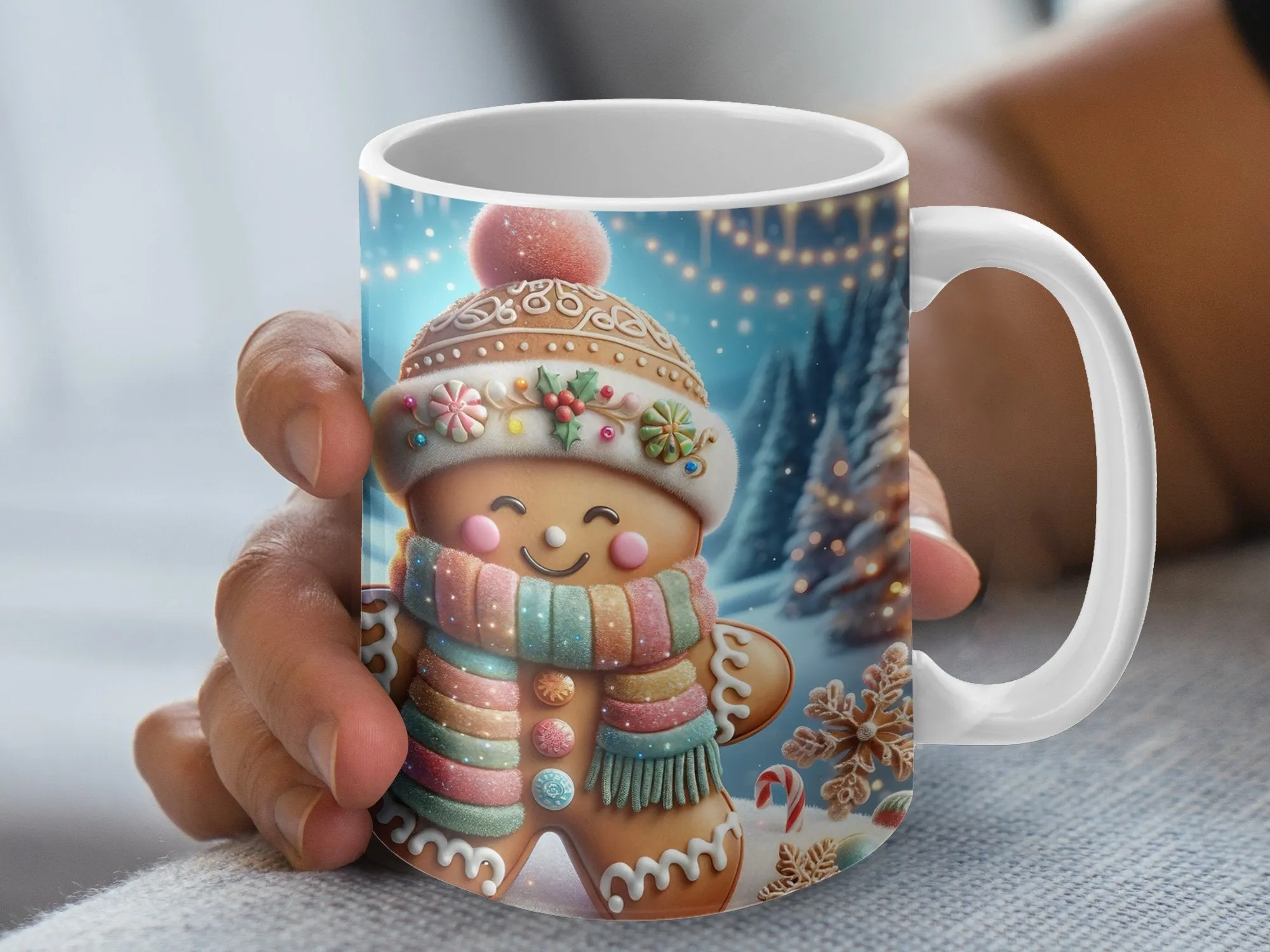 Colorful Gingerbread Man Festive Coffee Mug, Gingerbread Man Gift Coffee or Tea Mug, Holiday Mug