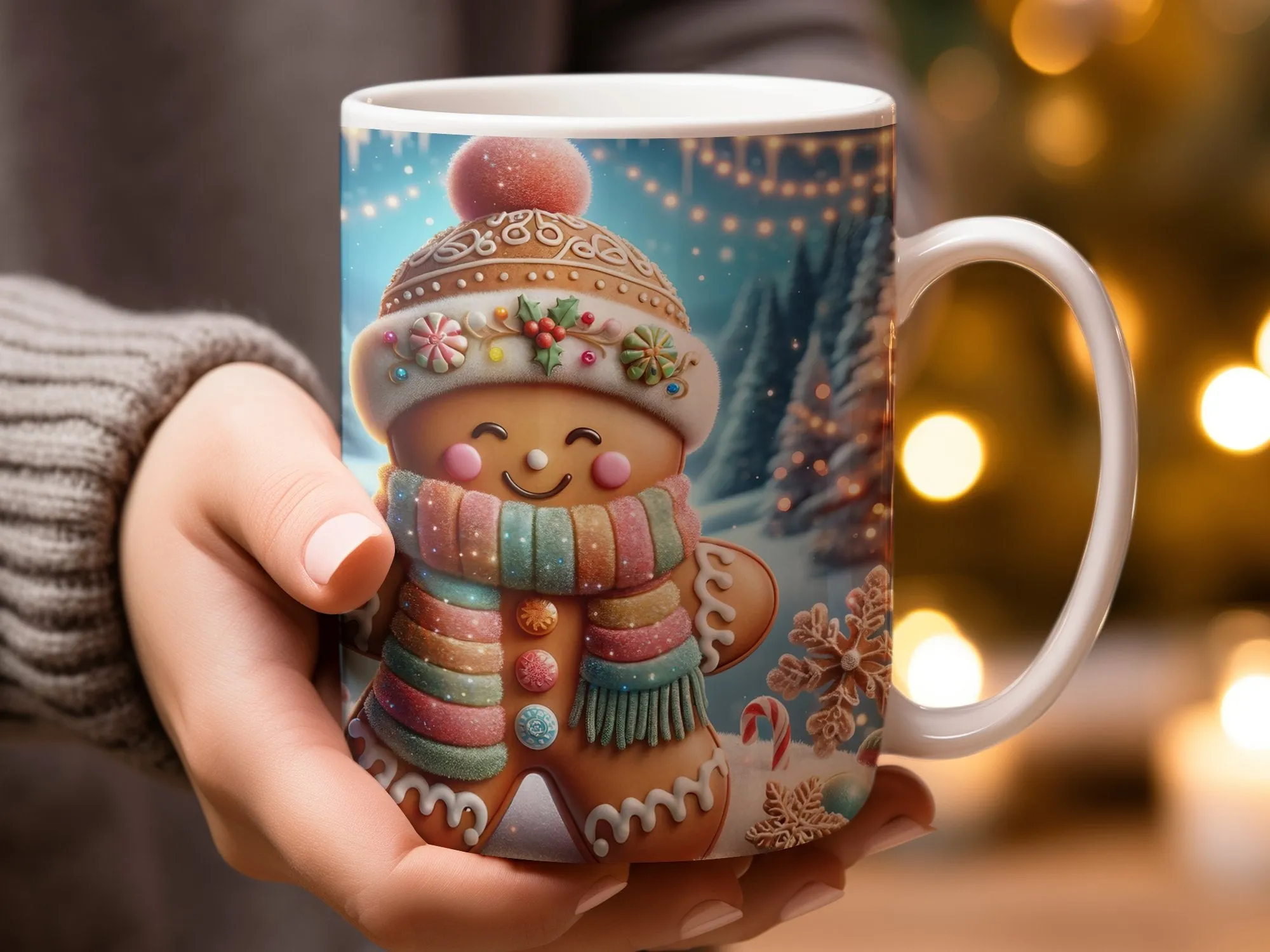 Colorful Gingerbread Man Festive Coffee Mug, Gingerbread Man Gift Coffee or Tea Mug, Holiday Mug