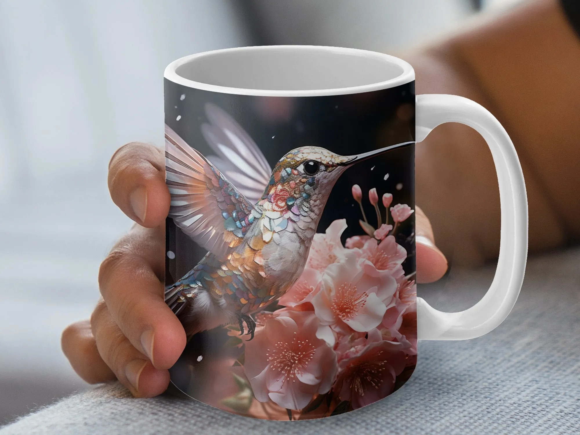 Colorful Hummingbird in Flight Coffee Mug, Hummingbird Gift Mug, Hummingbird Lover Gift, Hummingbird Lover Mug, Bird Lover Gift