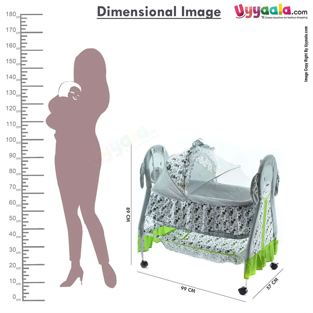 COOL BABY Cradle With Mosquito Protection Net, Storage Space & Wheel Locking System - Gray, Green