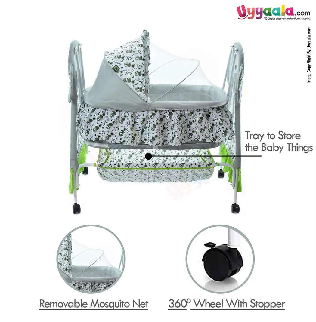 COOL BABY Cradle With Mosquito Protection Net, Storage Space & Wheel Locking System - Gray, Green