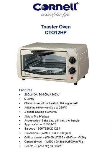 Cornell 9L Toaster Oven CTO12HP