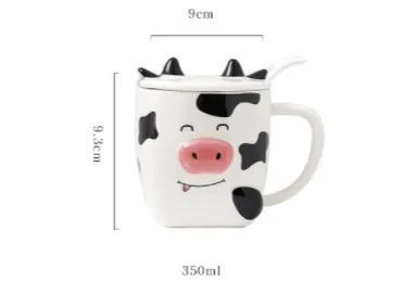 Cow Ceramic Coffee Mug with Lid and Spoon