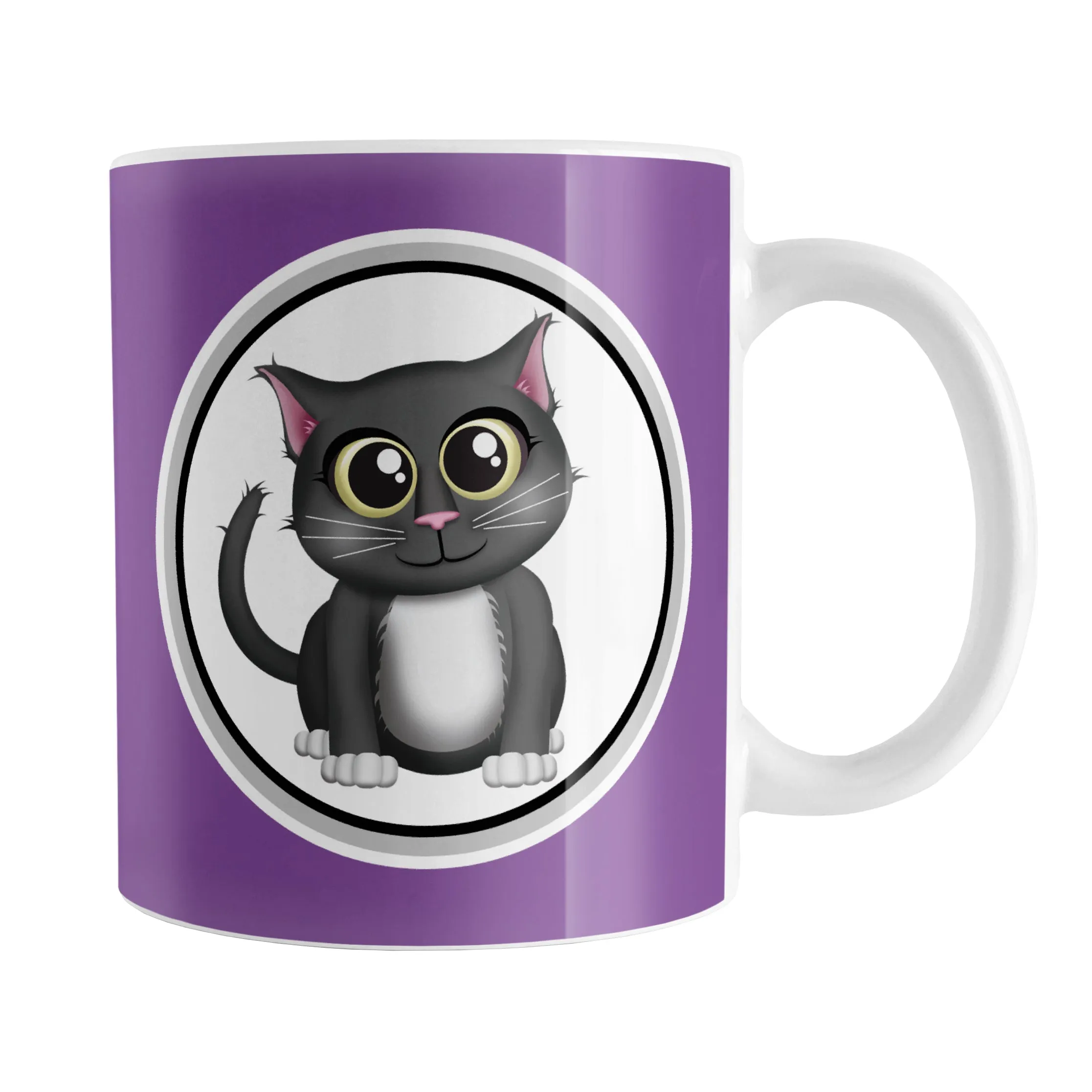 Cute Gray Cat Purple Mug