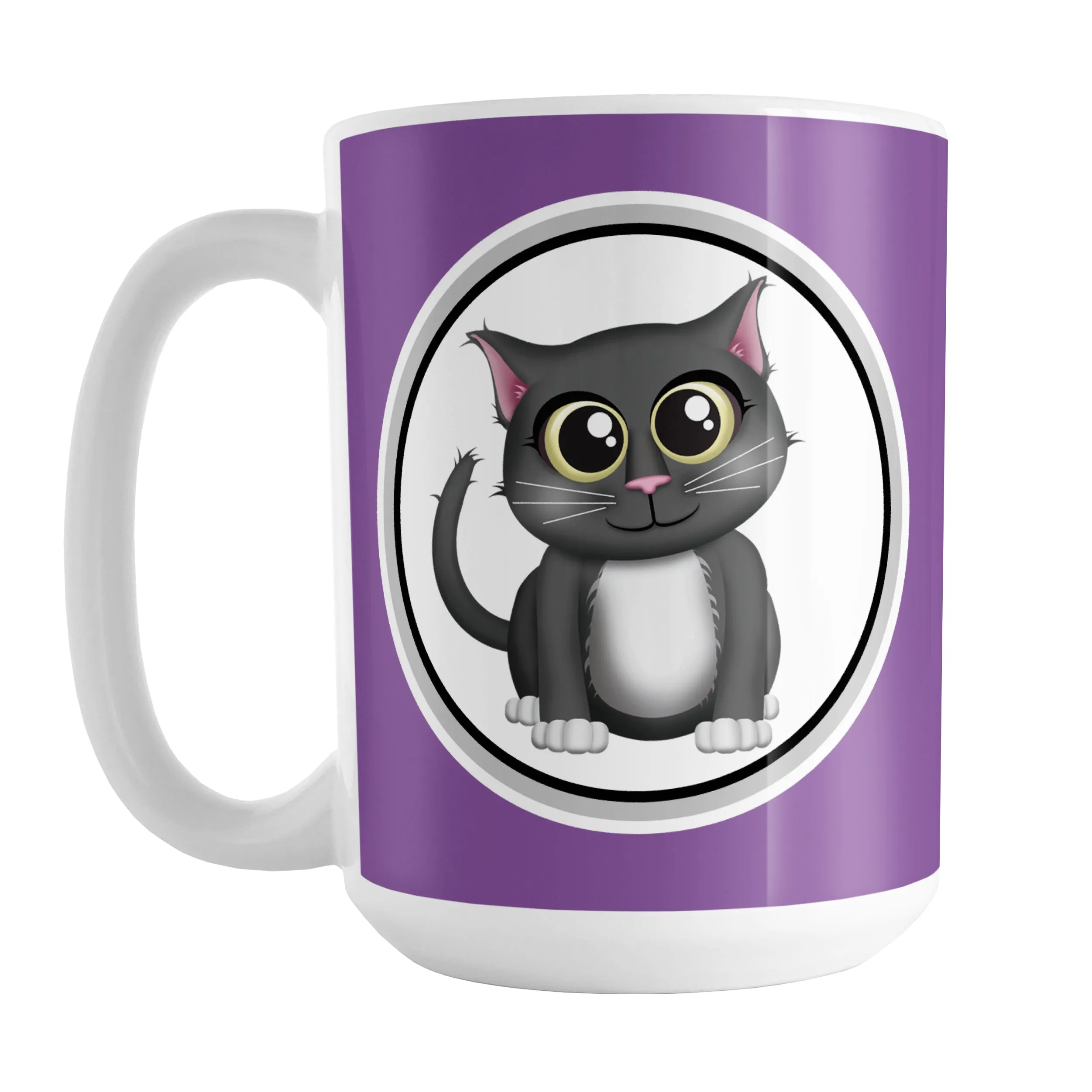 Cute Gray Cat Purple Mug