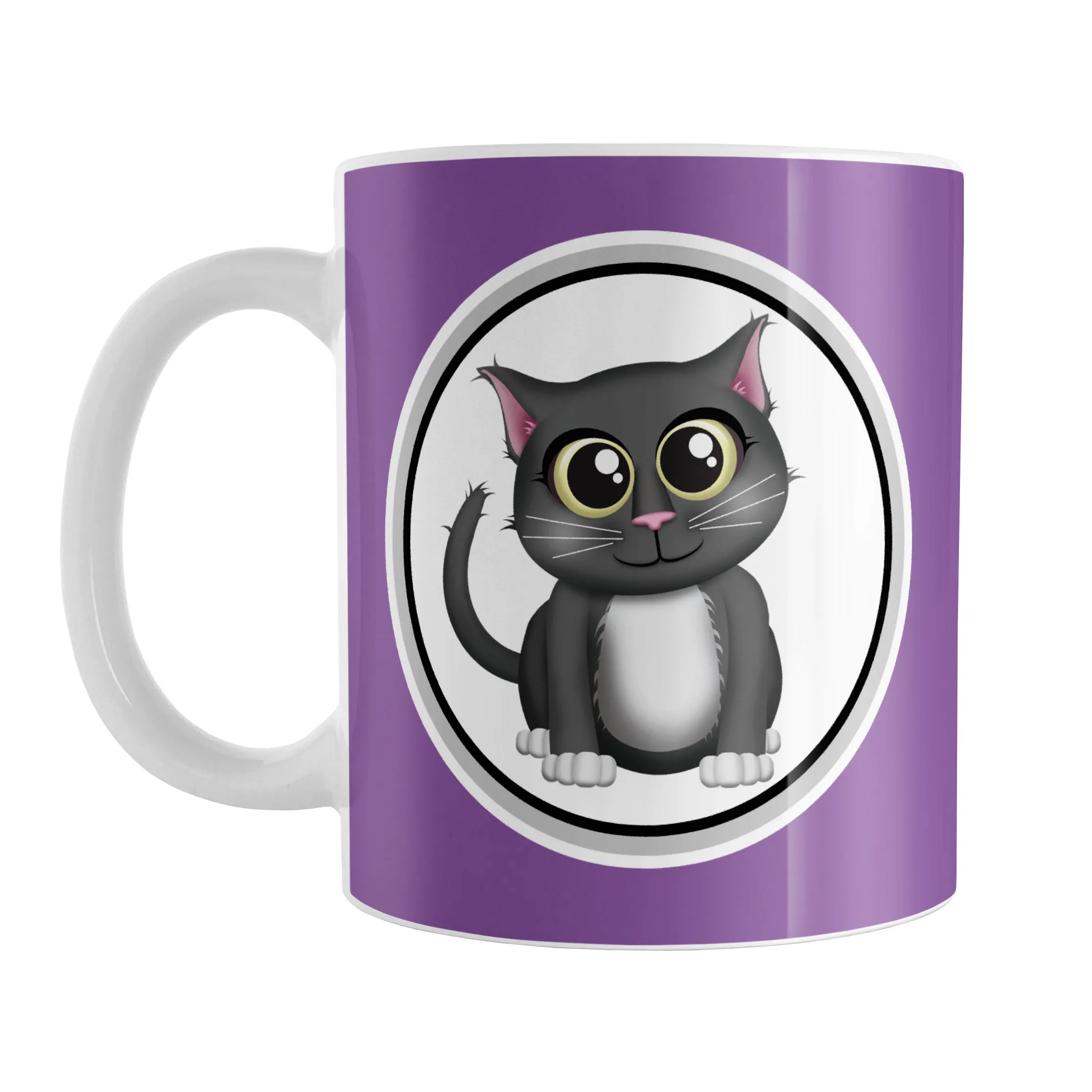 Cute Gray Cat Purple Mug