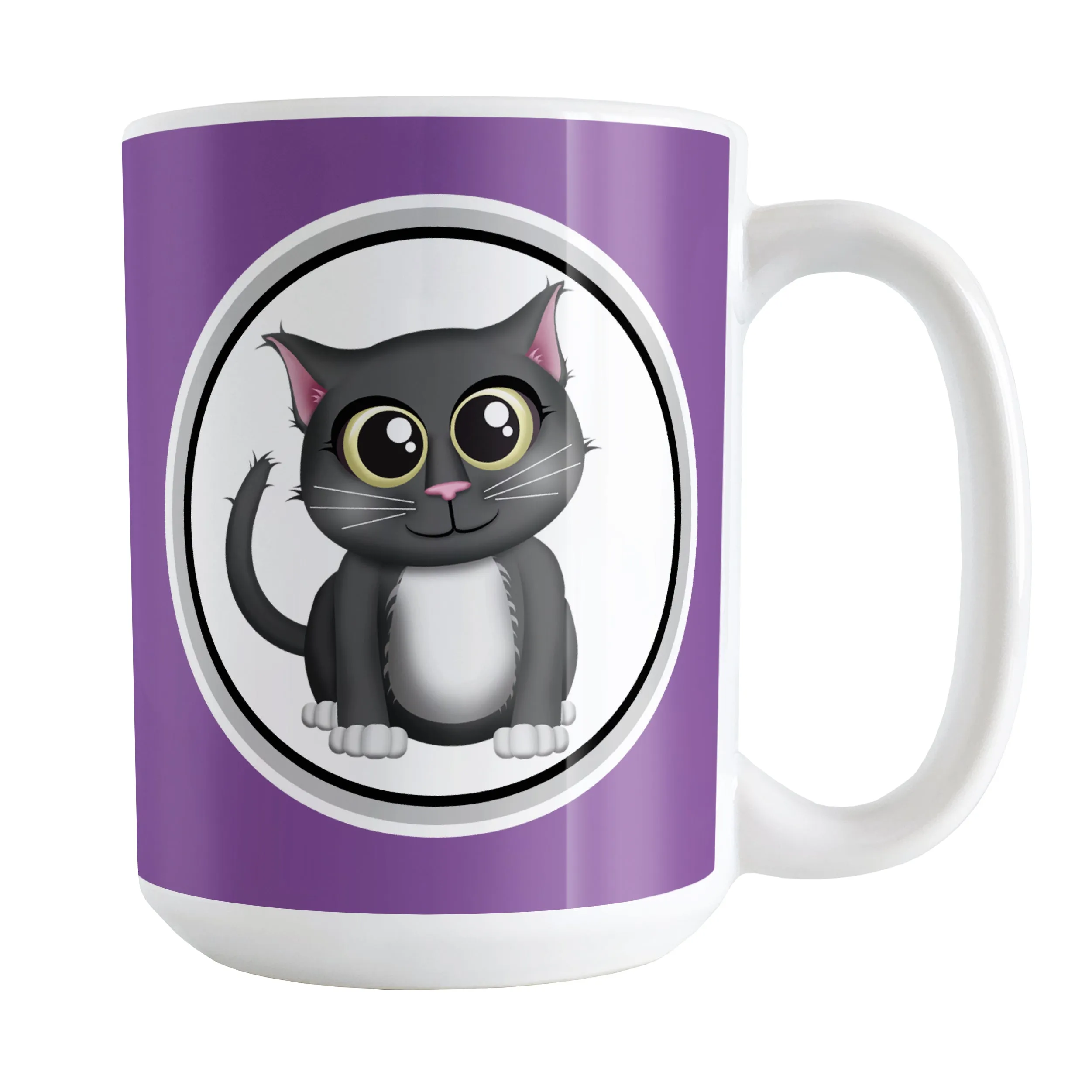 Cute Gray Cat Purple Mug