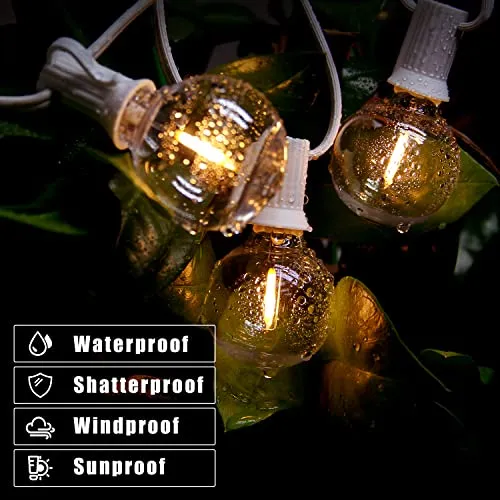 DAYBETTER 25ft LED Outdoor String Lights, White String G40 Globe Porch Lights with Edison Bulbs, Connectable Outside Light for Backyard Patio Bistro Garden