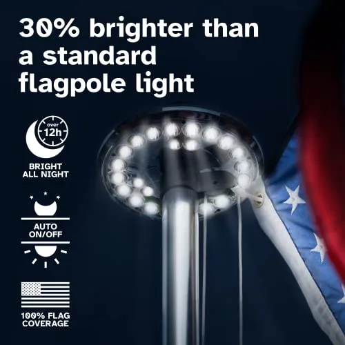 Deluxe Flag Pole Light Solar Powered - 1300 Lumen Solar Light for Flagpole - Light Up American Flag Outdoor with Solar Flag Pole Light from Dusk to Dawn for 12  Hours - 100% Coverage Silver Flag Light