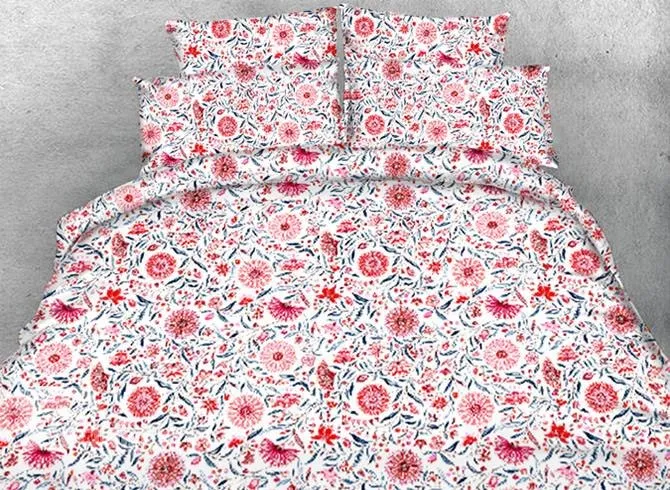 Designer Orange Flowers Blossom Printed Pastoral Style Polyester Luxury 4-Piece Bedding Sets/Duvet Cover