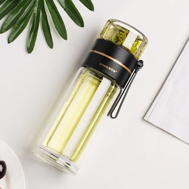 Double-Layer Glass Water Bottles Tea Infuser Bottle Tea Separation Mug