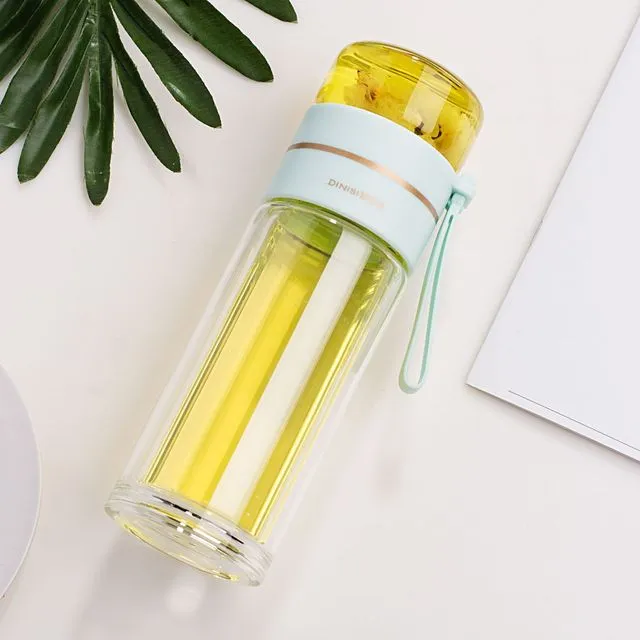 Double-Layer Glass Water Bottles Tea Infuser Bottle Tea Separation Mug