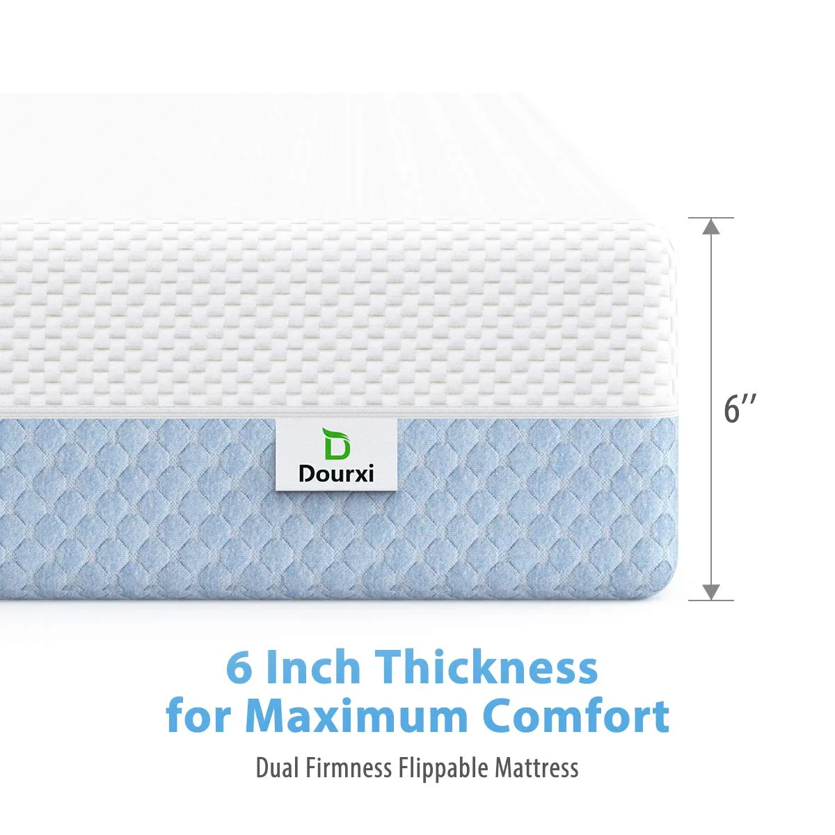 Dourxi Crib Mattress, Dual Sided Comfort Memory Foam Toddler Bed Mattress, Triple-Layer Breathable Premium Baby Mattress for Infant and Toddler w/Removable Outer Cover - White&Blue