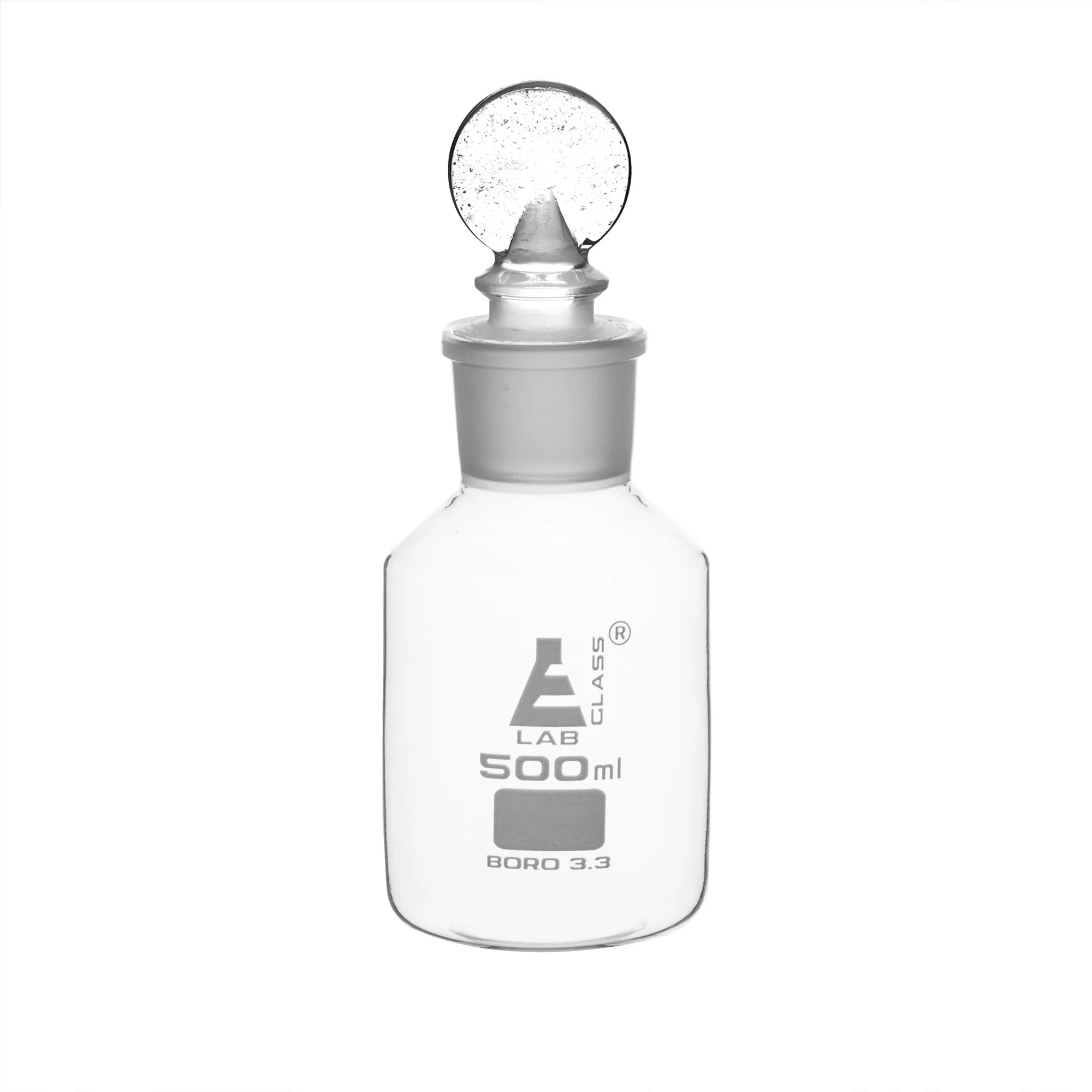 Eisco Labs 500ml Reagent Bottle - Borosilicate Glass with wide mouth and Penny stopper