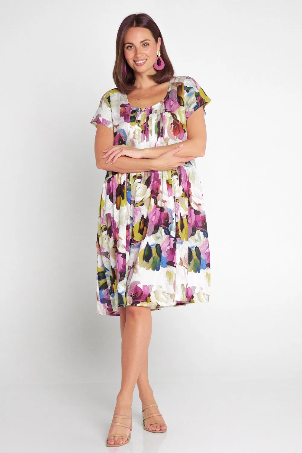 Emery Dress - Pastel Floral Painting