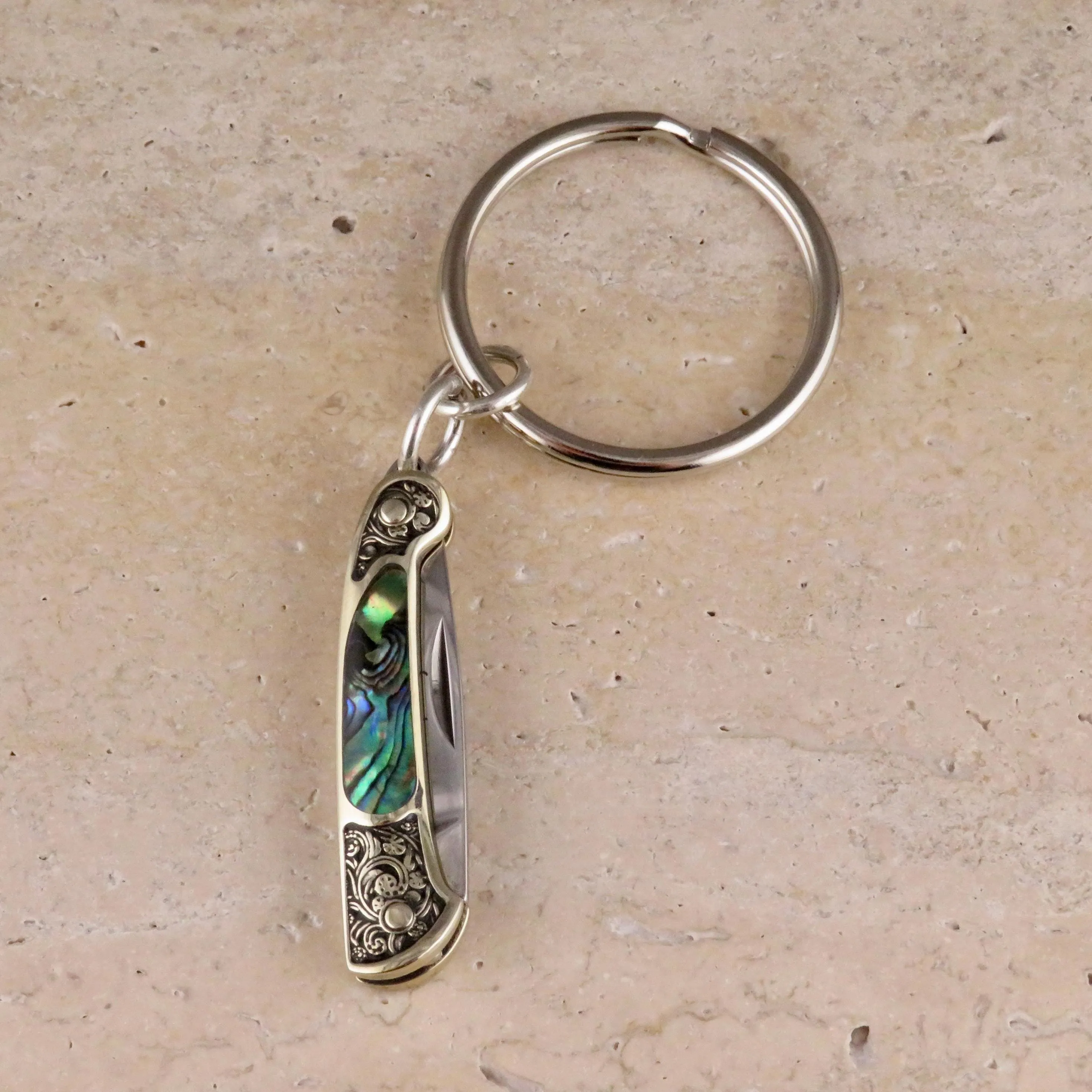 Etched Brass Abalone Knife Keyring