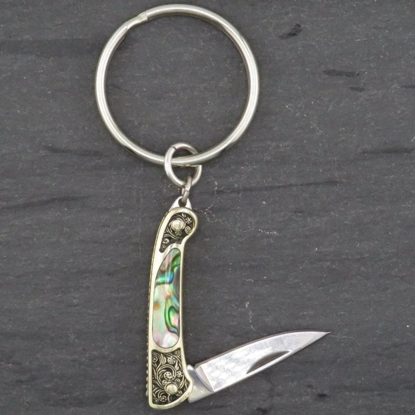 Etched Brass Abalone Knife Keyring