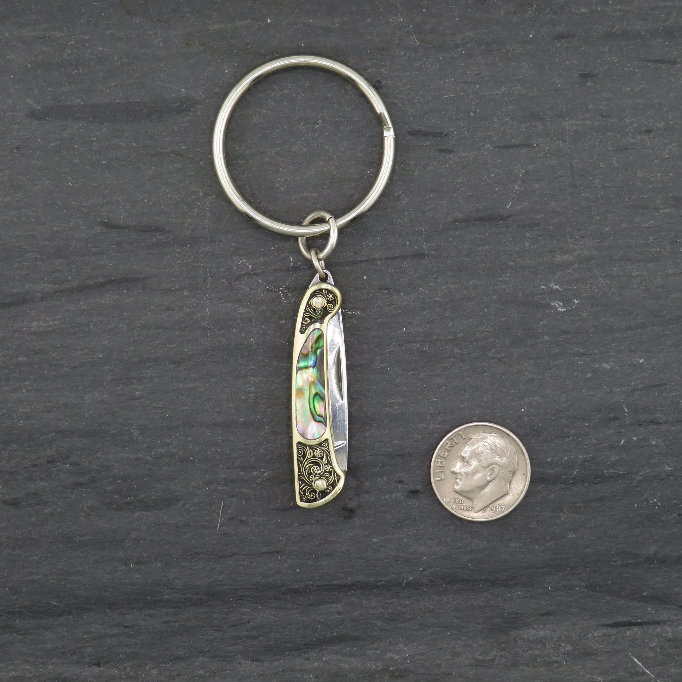 Etched Brass Abalone Knife Keyring