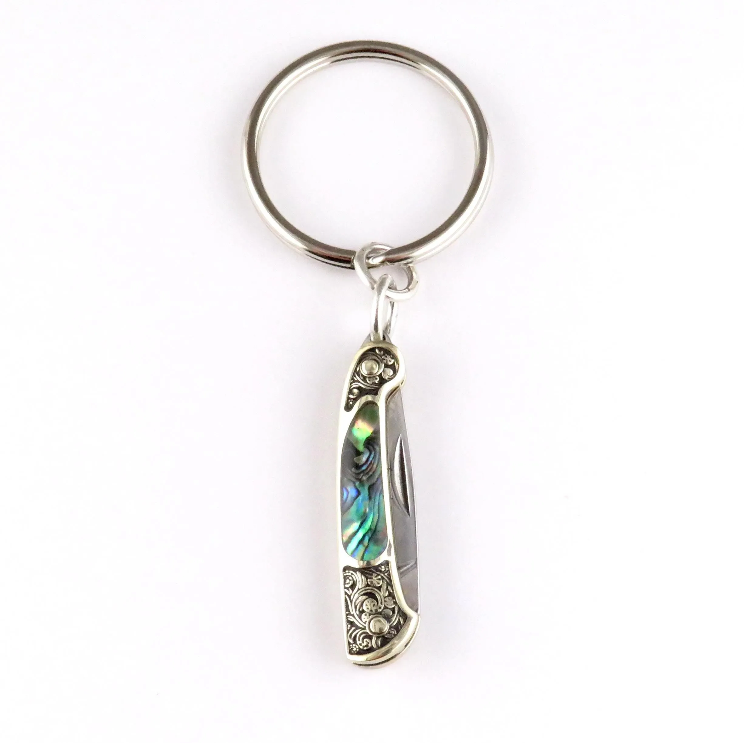 Etched Brass Abalone Knife Keyring