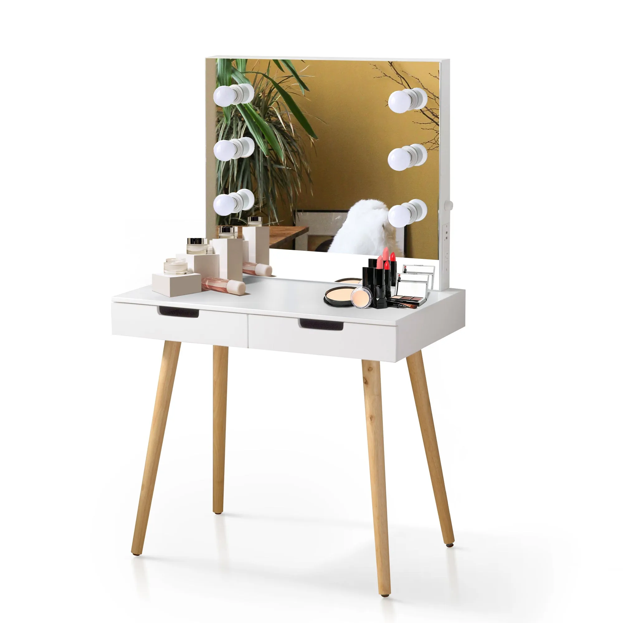 Evie Wooden Makeup Vanity Table with LED Light