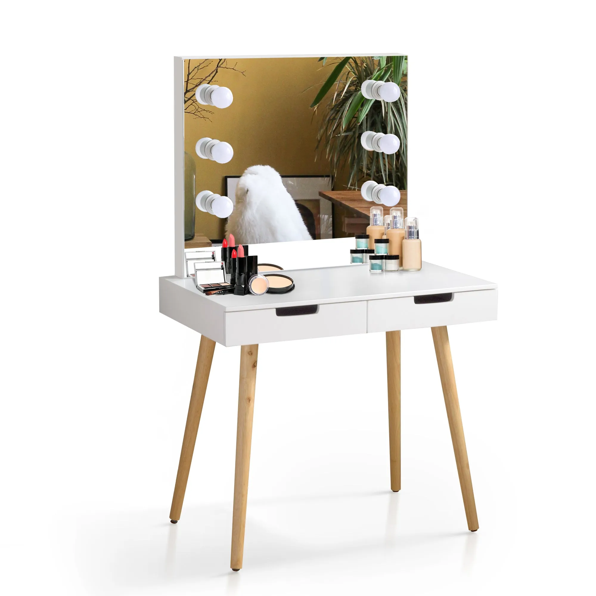 Evie Wooden Makeup Vanity Table with LED Light