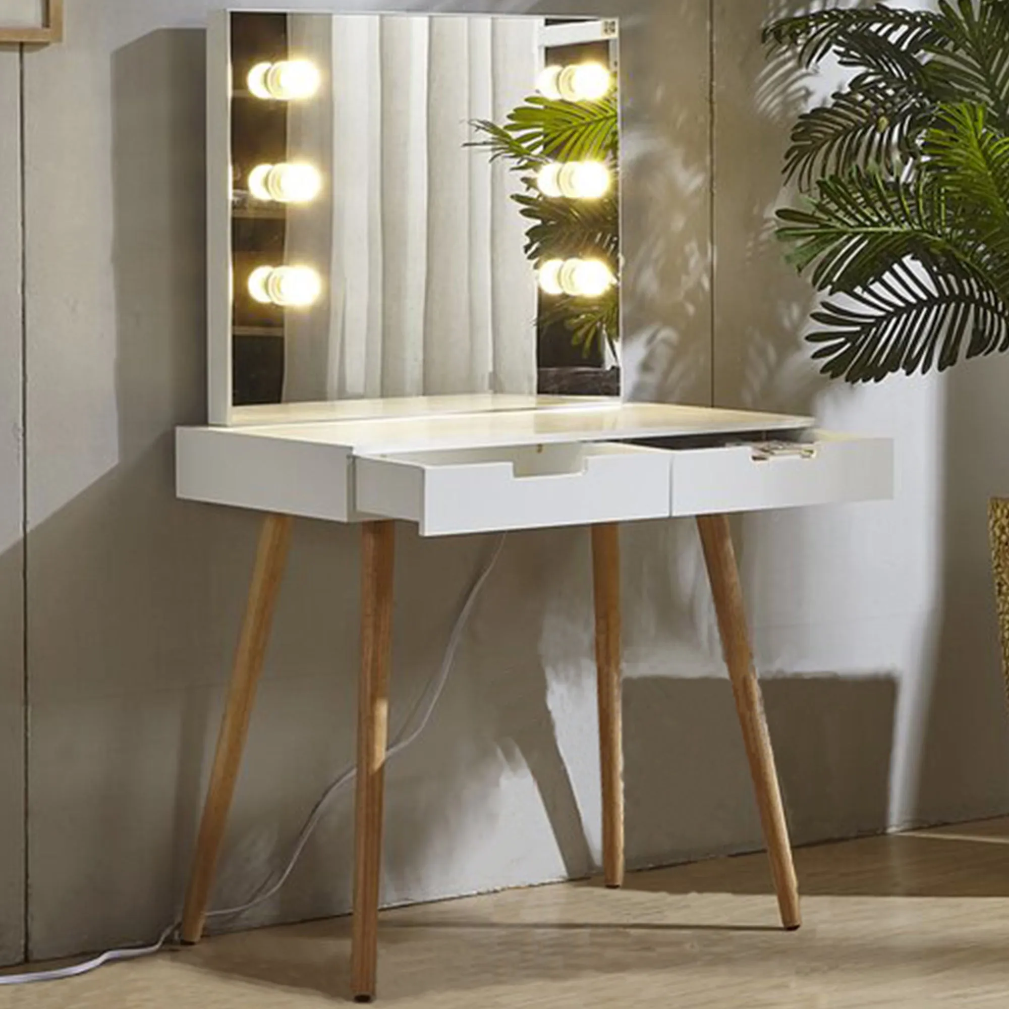 Evie Wooden Makeup Vanity Table with LED Light