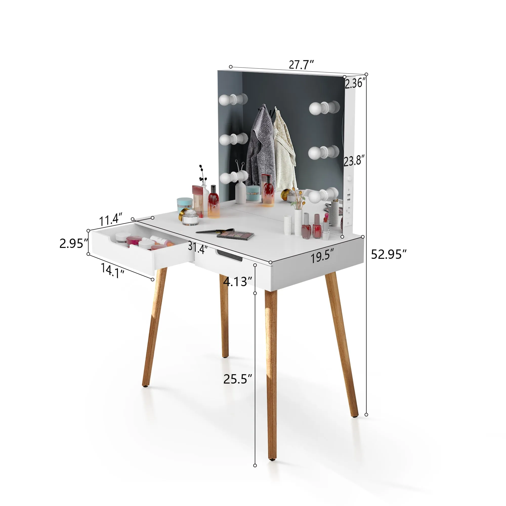 Evie Wooden Makeup Vanity Table with LED Light