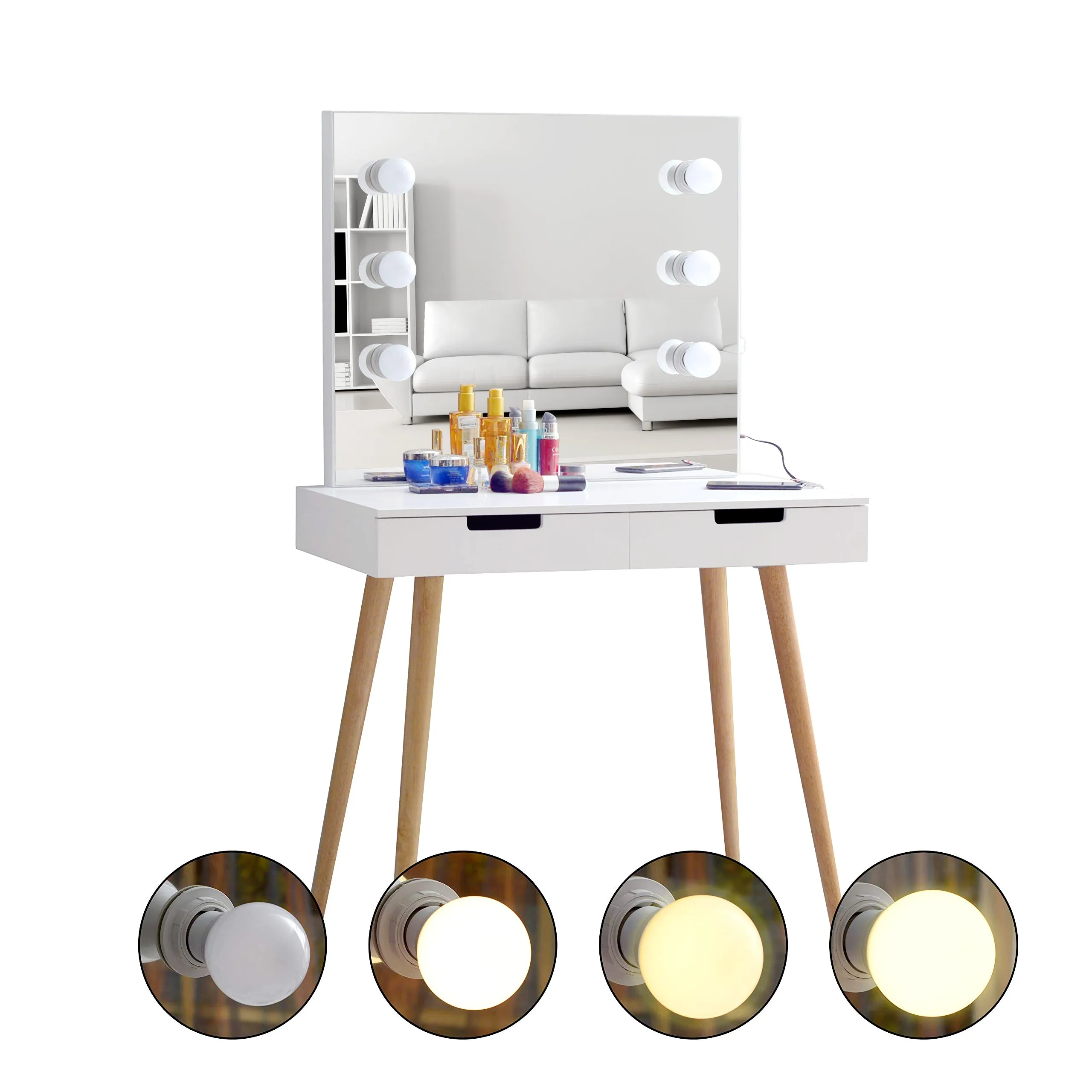 Evie Wooden Makeup Vanity Table with LED Light