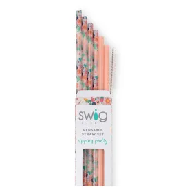 Full Bloom   Coral Reusable Straw Set