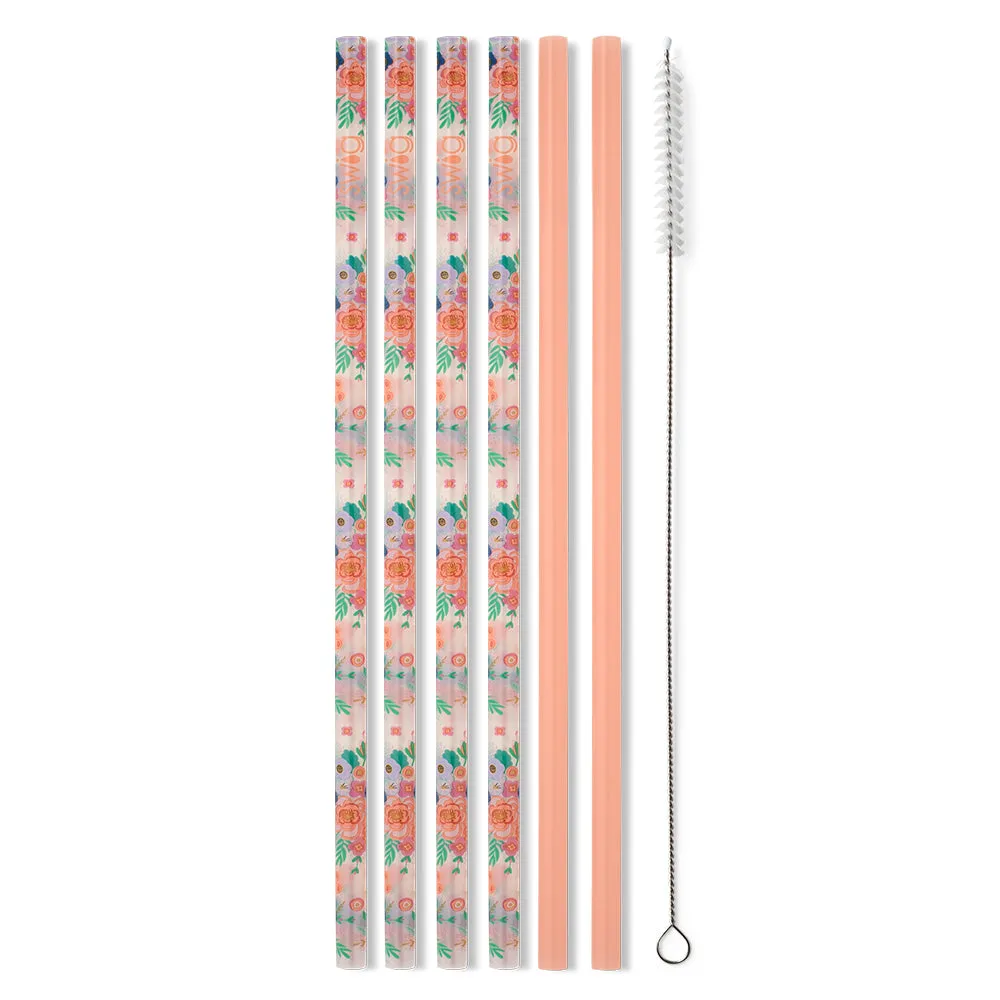 Full Bloom   Coral Reusable Straw Set