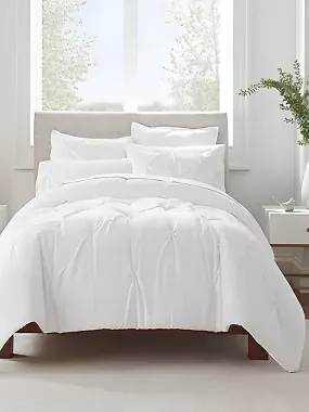 Full/Queen Pleated Comforter Set White, 3 Pieces