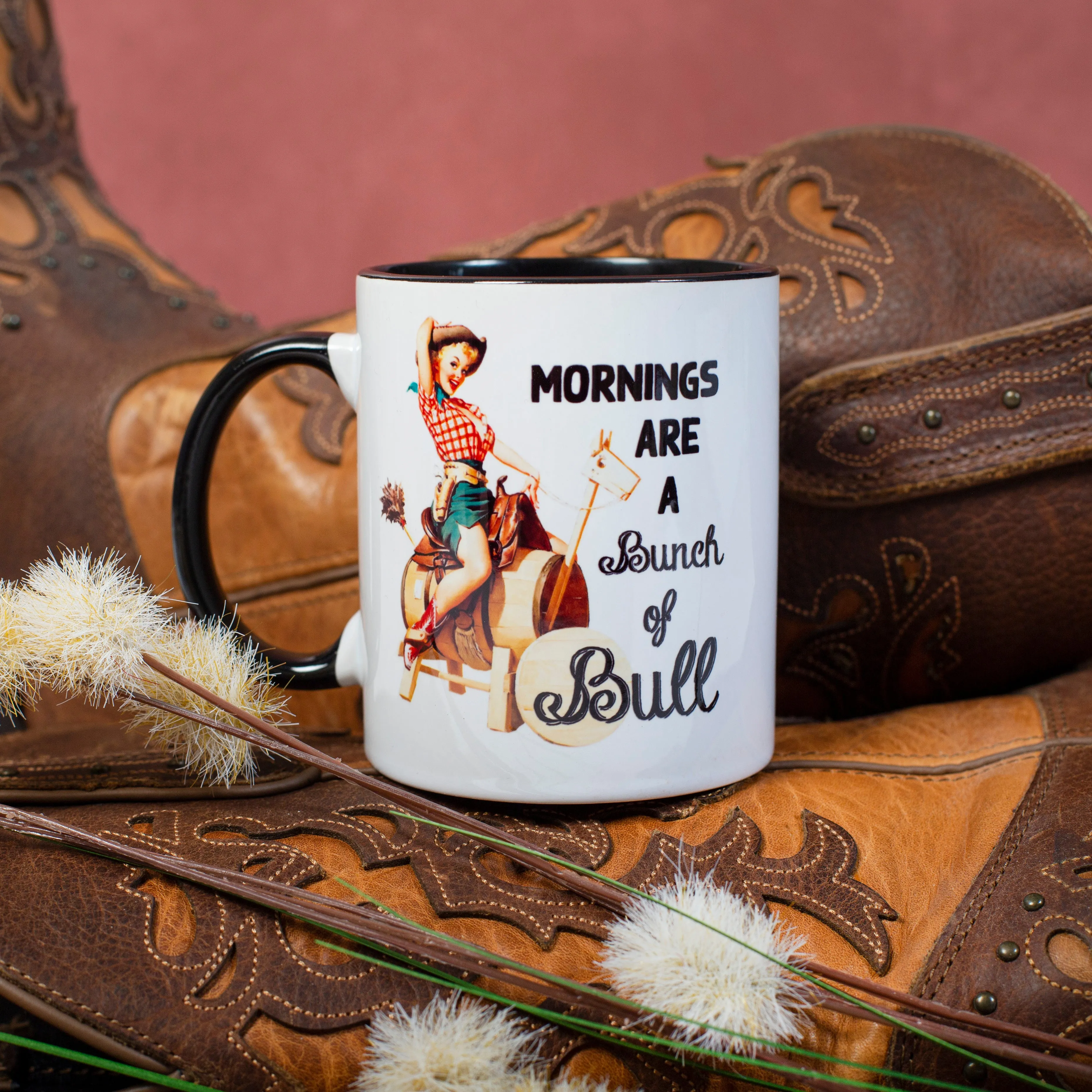 Funny Mornings are Bull Western Vintage Pinup Coffee Mug