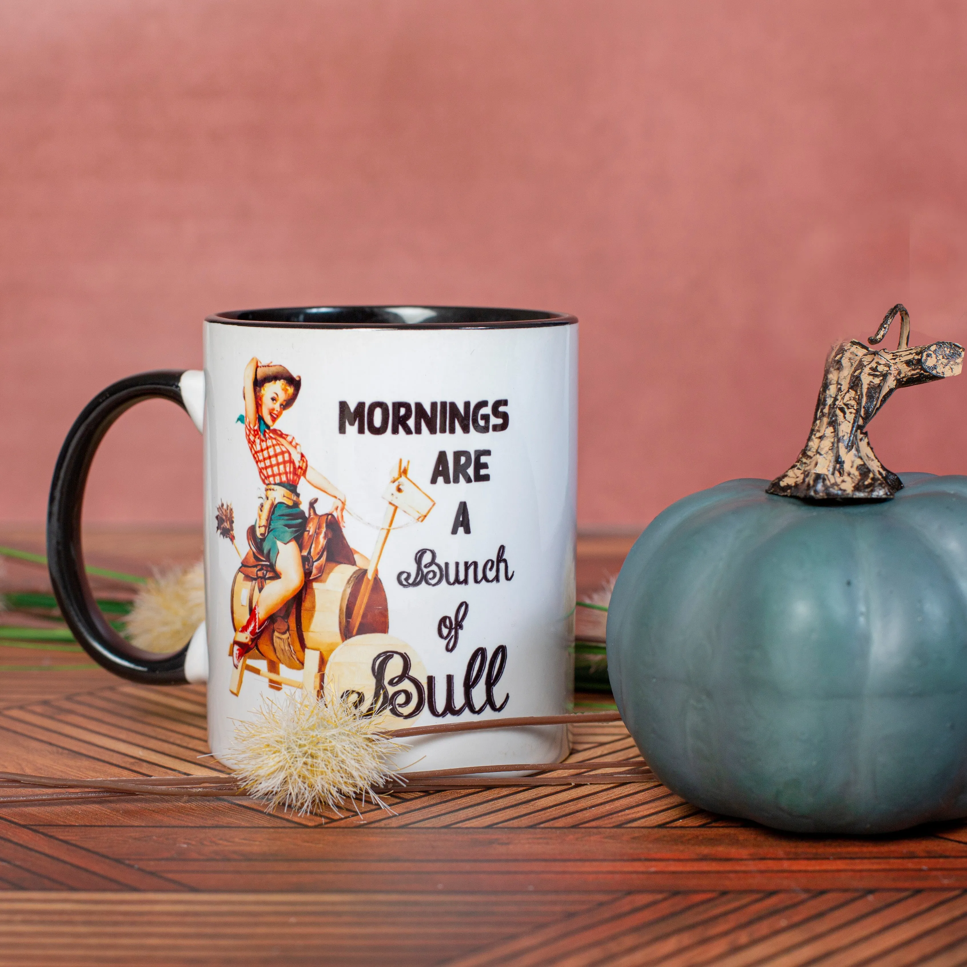 Funny Mornings are Bull Western Vintage Pinup Coffee Mug