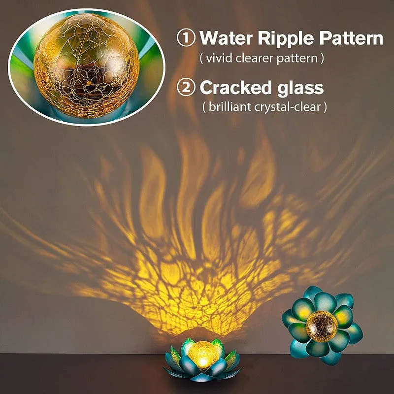 Garden Solar LED Waterproof Crackle Wrought Iron Lotus Light