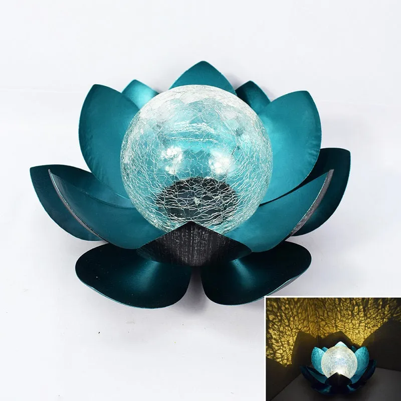 Garden Solar LED Waterproof Crackle Wrought Iron Lotus Light