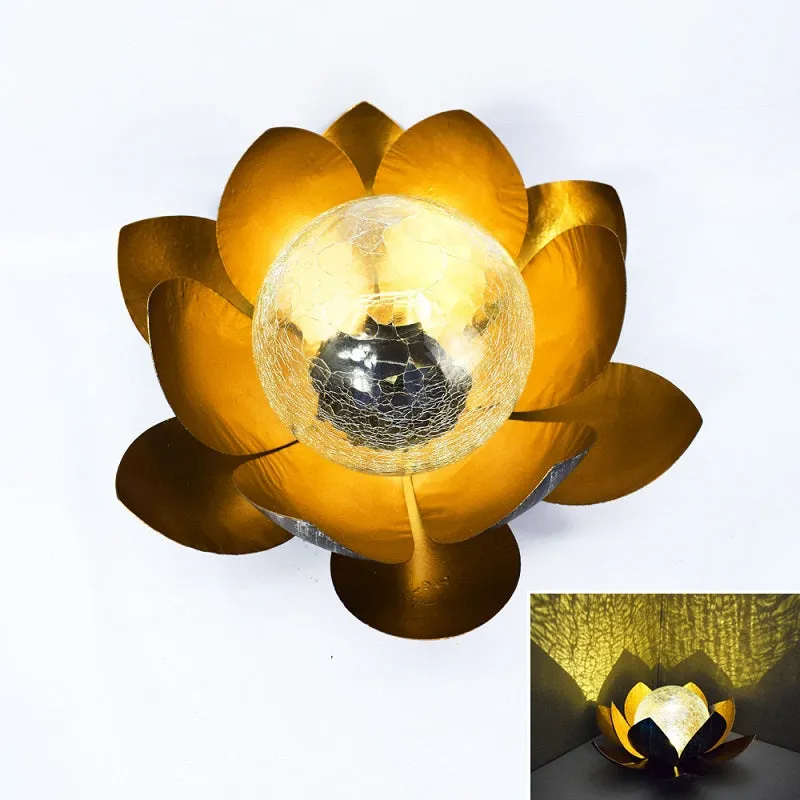 Garden Solar LED Waterproof Crackle Wrought Iron Lotus Light