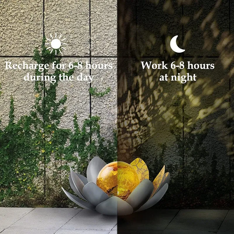 Garden Solar LED Waterproof Crackle Wrought Iron Lotus Light