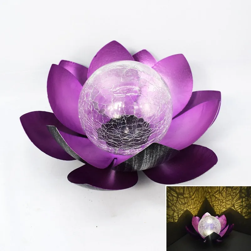 Garden Solar LED Waterproof Crackle Wrought Iron Lotus Light