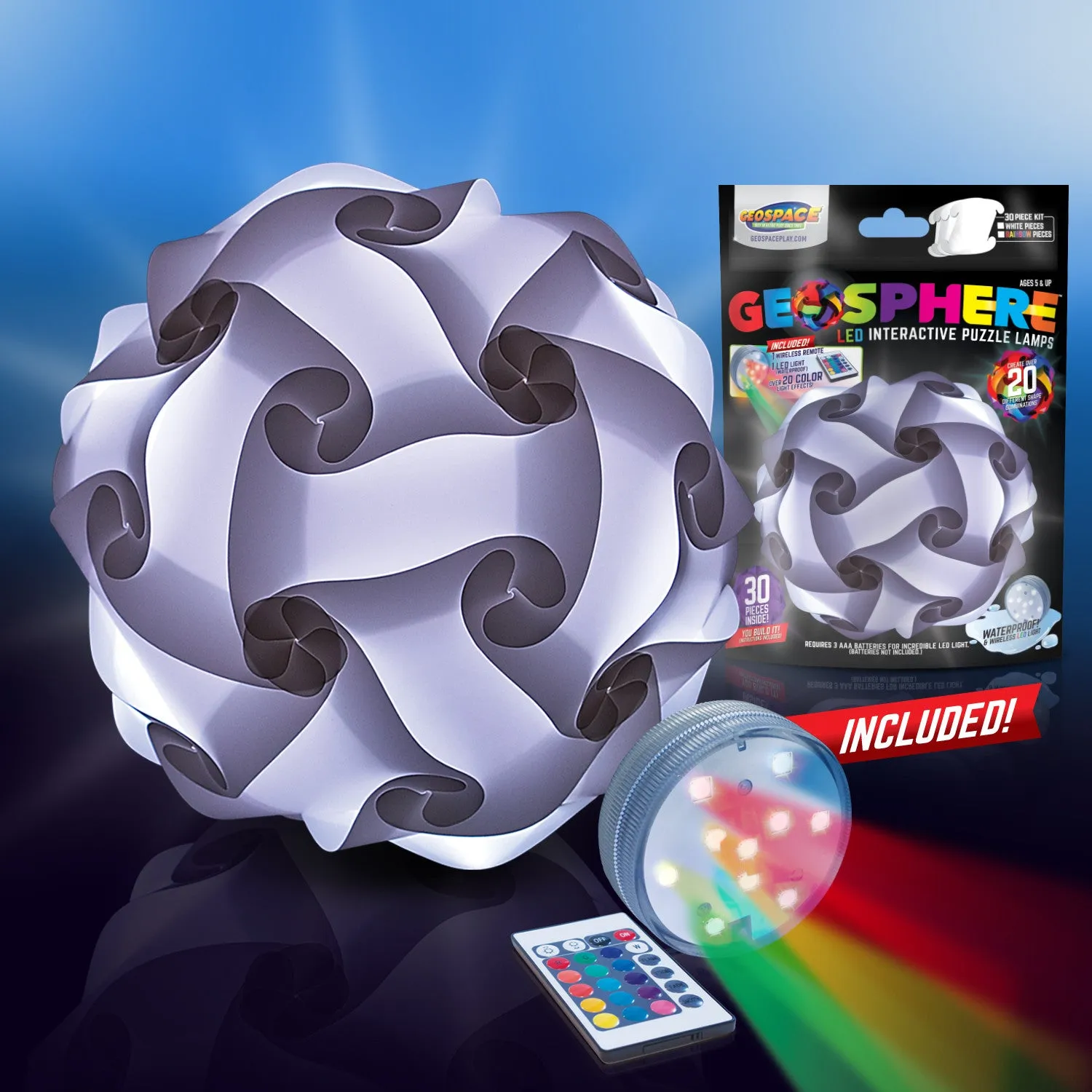 Geosphere™ 16" LED 30pc. Puzzle Lamp Kit & Wireless Remote, White