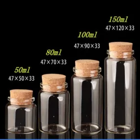 Glass Bottle Clear Container Jar Cylinder with Cork Potion Holds 50ml 80ml 100ml 150ml Apothecary Vial 1 Bottle Transparent Clear Test Tube