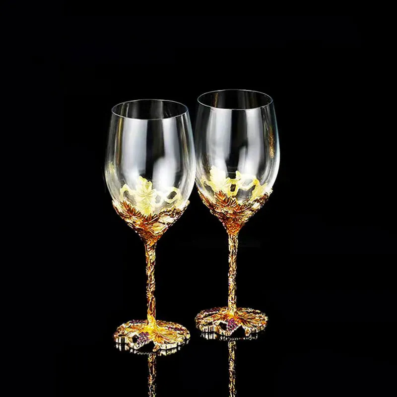 Golden Grape Vintage Enamel Lead Free Crystal Goblet Wine Glasses and Wine Decanter